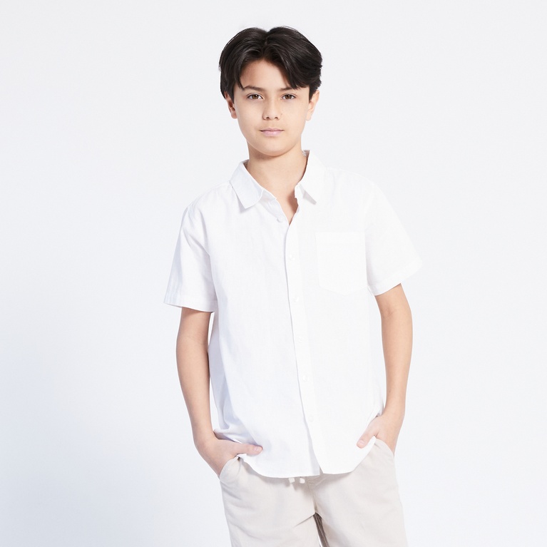 Short sleeve linen blend shirt "Tim star" White 2